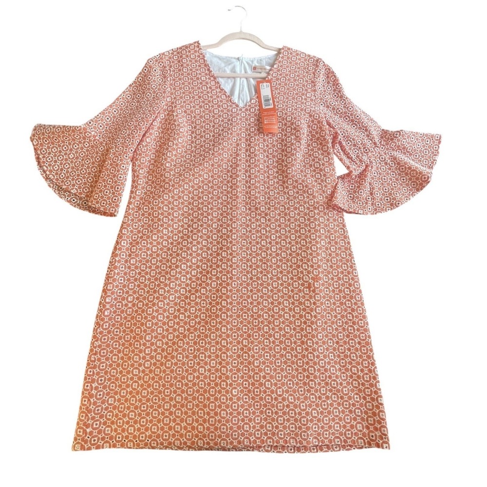 Jude Connally Kerry  Dress Bamboo Lattice Apricot Jude Cloth V Neck XL  $218